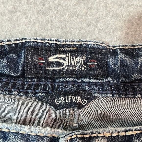Silver Jeans Womens 30 Blue Girlfriend Skinny Super Stretch Ripped Denim - Picture 10 of 14